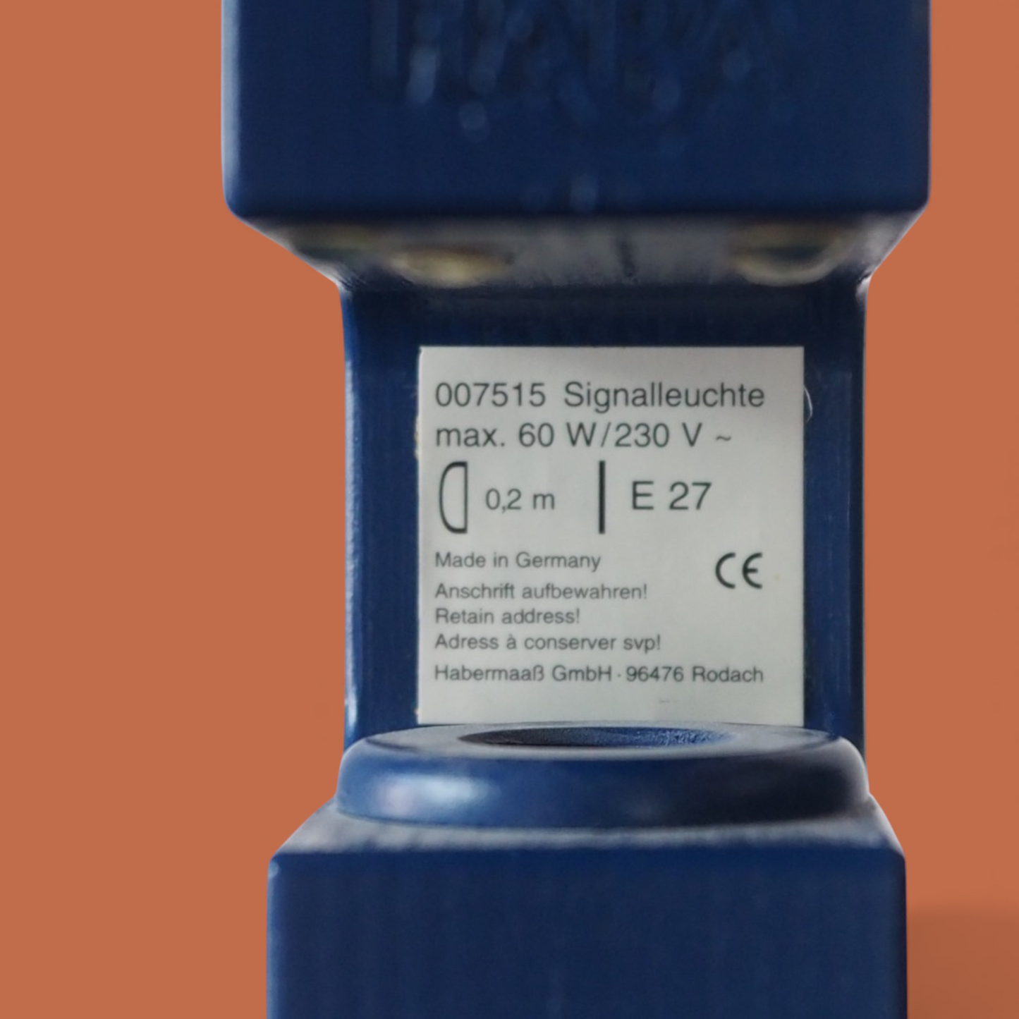 Oryginalna etykieta lampki HABA Signal Signalleuchte, numer modelu, oprawka E27, Made in Germany