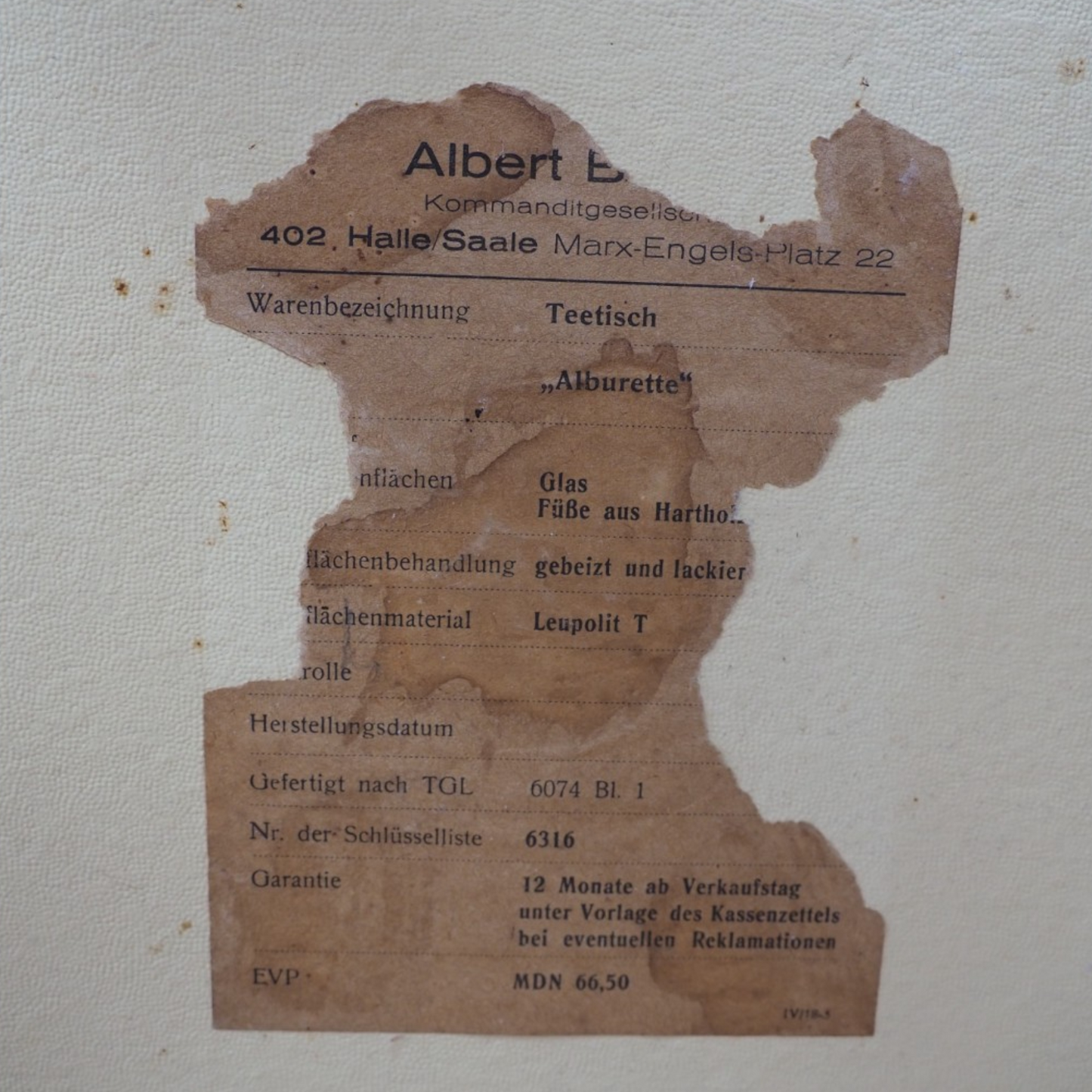 Oryginalna etykieta producenta Albert Busch Alburette z lat 60, Halle Saale, Niemcy