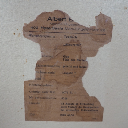 Oryginalna etykieta producenta Albert Busch Alburette z lat 60, Halle Saale, Niemcy