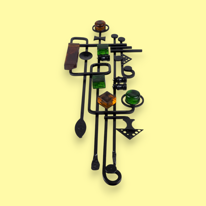 Metaloplastyka Dantoft z blokami szklanymi, rzeźbiarska kompozycja, Dania lata 60.