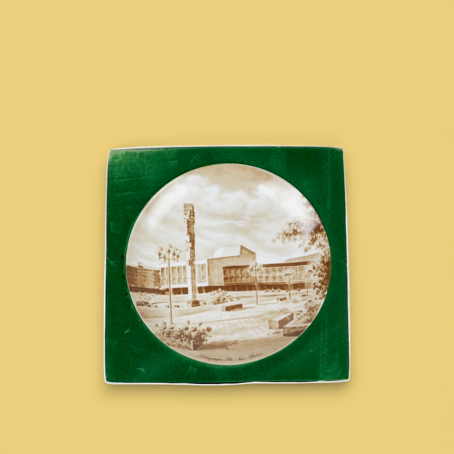 Talerz pamiątkowy Kaiser Pfalzbau Ludwigshafen, widok z przodu, sepia, Germany 1968