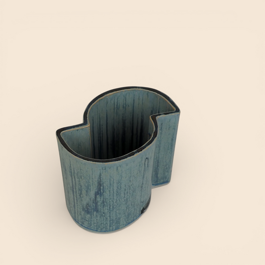 Pojemnik ceramiczny Pottestuen z lat 60. z Danii – widok z góry pokazujący podwójne przegródki i teksturę szkliwa