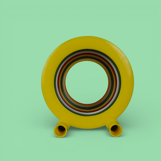 Żółty moduł Veritas z kolorowymi pierścieniami wewnątrz – widok z przodu na nóżkach